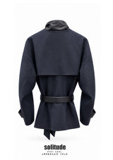Leather Collar Wool Jacket