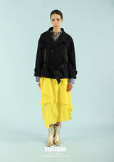 Leather Collar Wool Jacket