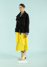 Leather Collar Wool Jacket