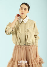 Knitted Collar Woven Zip Jacket
