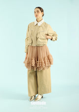 Knitted Collar Woven Zip Jacket