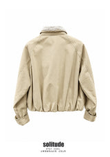 Knitted Collar Woven Zip Jacket