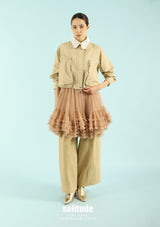 Knitted Collar Woven Zip Jacket