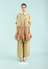 Knitted Collar Woven Zip Jacket