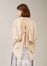 Beige Gathers Back Woven Shirt