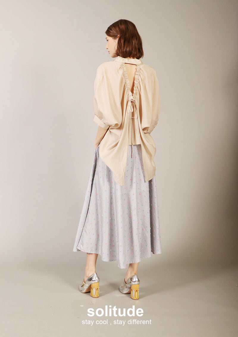 Beige Gathers Back Woven Shirt