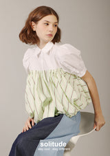 Mixed Fabric Green Bubble Shirt