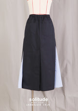 Navy Mixed Fabric Mixed Woven Skirt