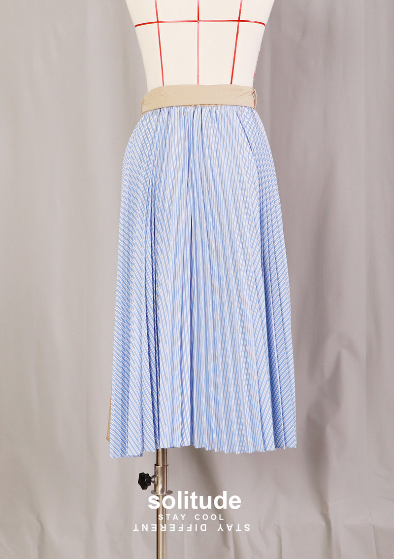 Beige Mixed Fabric Pleated Woven Skirt
