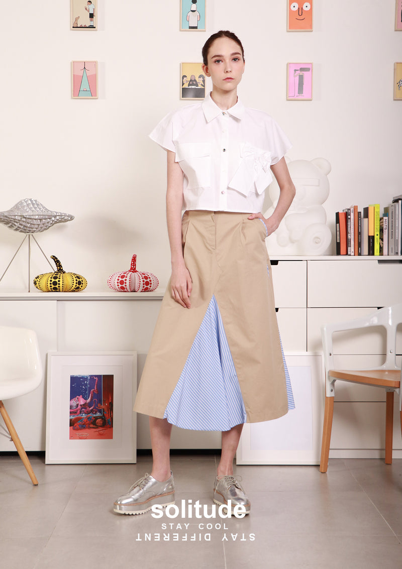 Beige Stripe Mixed Woven Skirt