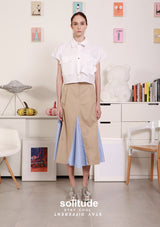 Beige Stripe Mixed Woven Skirt