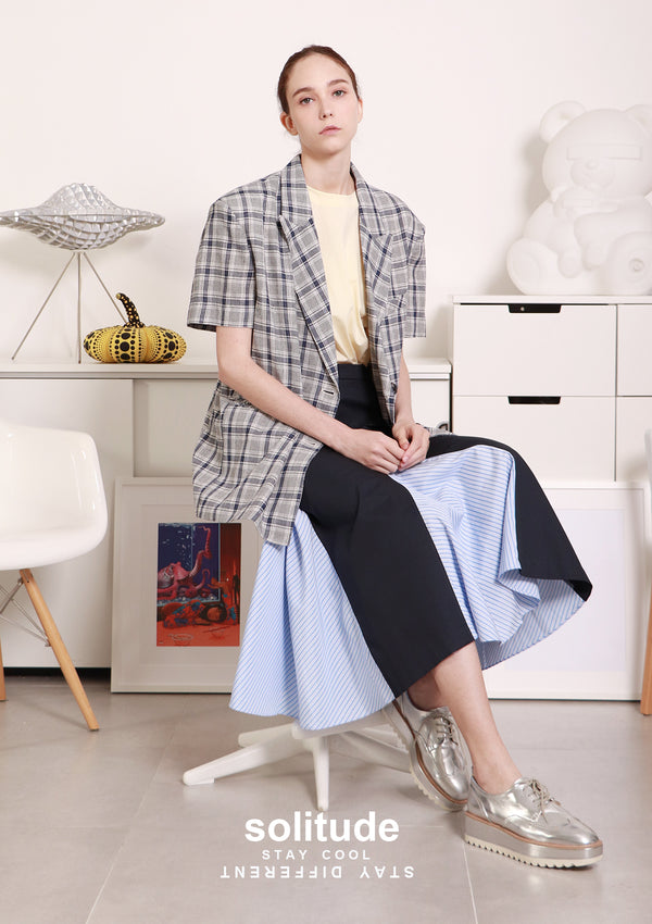 Blue Checked Short Sleeves Jacket