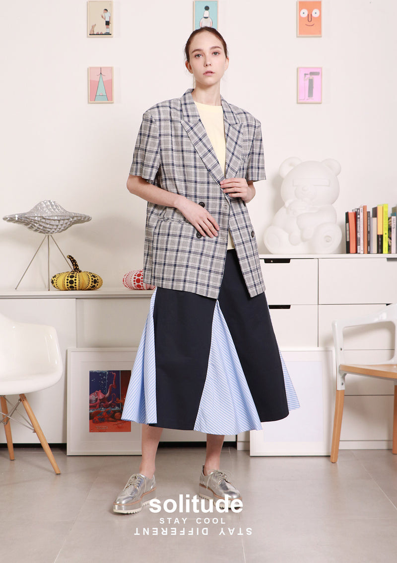 Blue Checked Short Sleeves Jacket