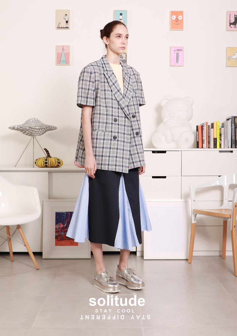 Blue Checked Short Sleeves Jacket