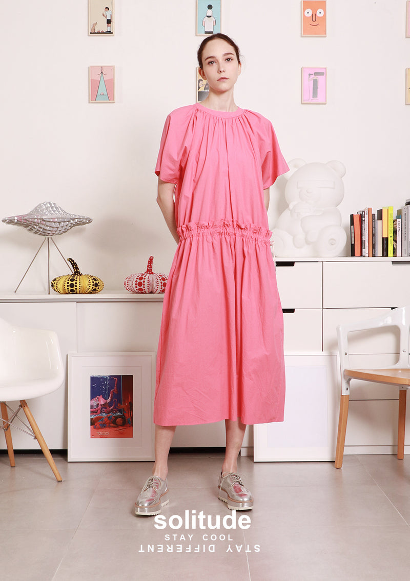 Shocking Pink Drawstring Dress