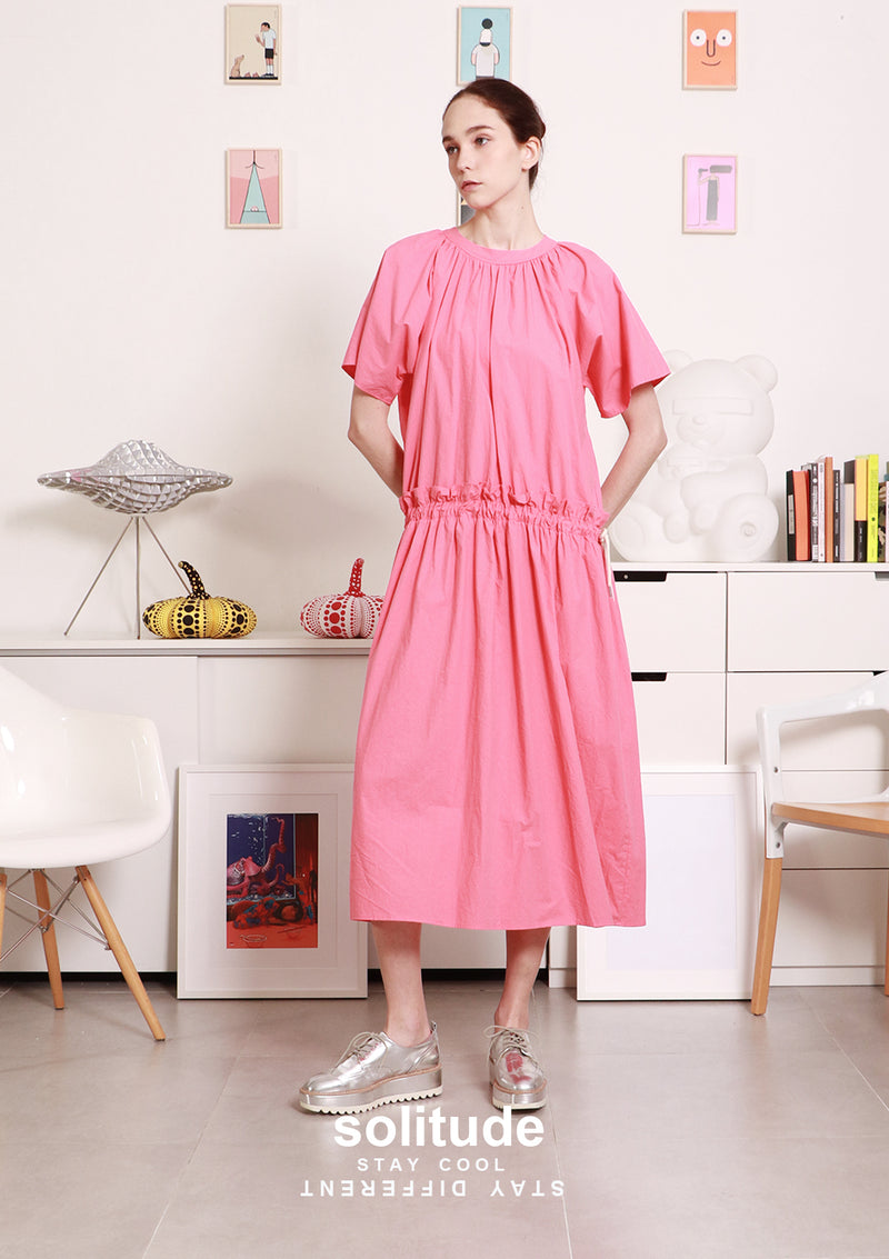 Shocking Pink Drawstring Dress