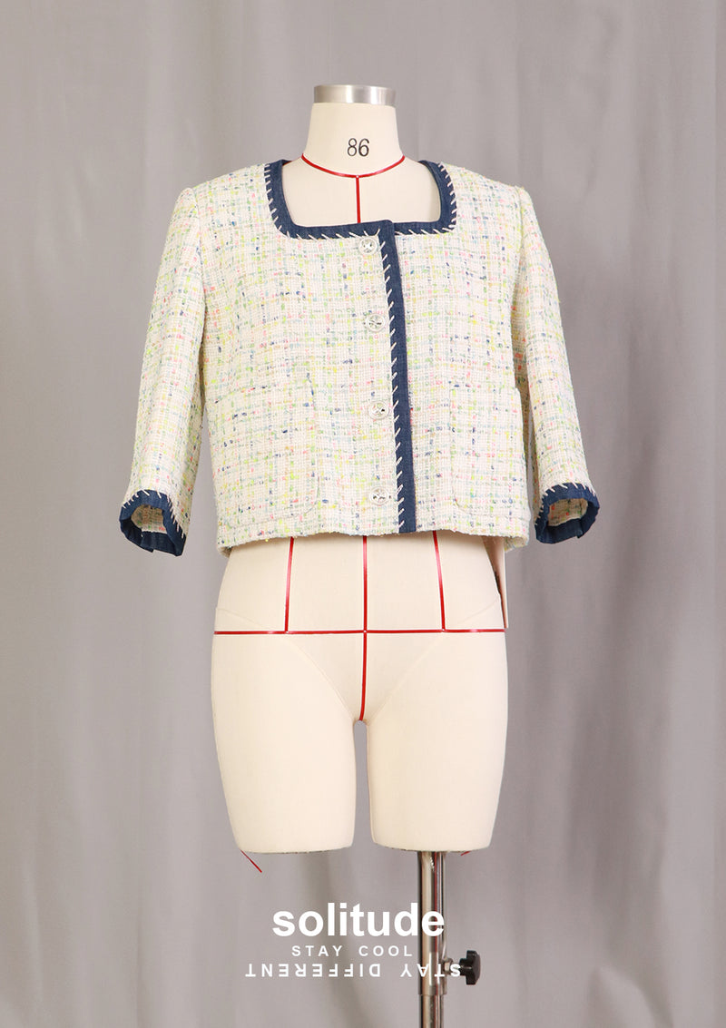 Denim Trimmed Tweed Jacket