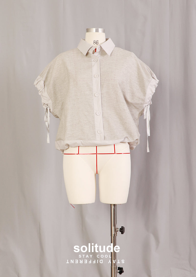 Grey Drawstring Woven Top