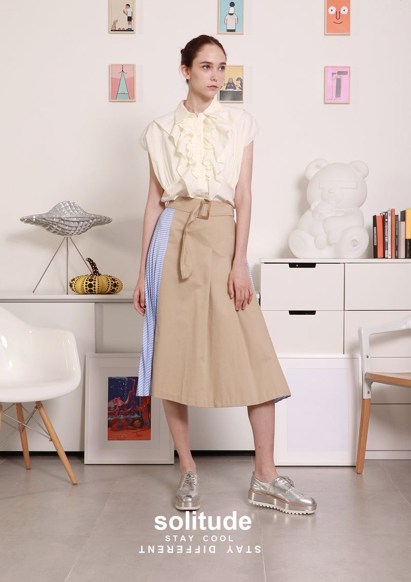 Beige Ruffles Sleeveless Shirt