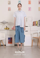 Powder Blue Asymmetric Pleated Shirt