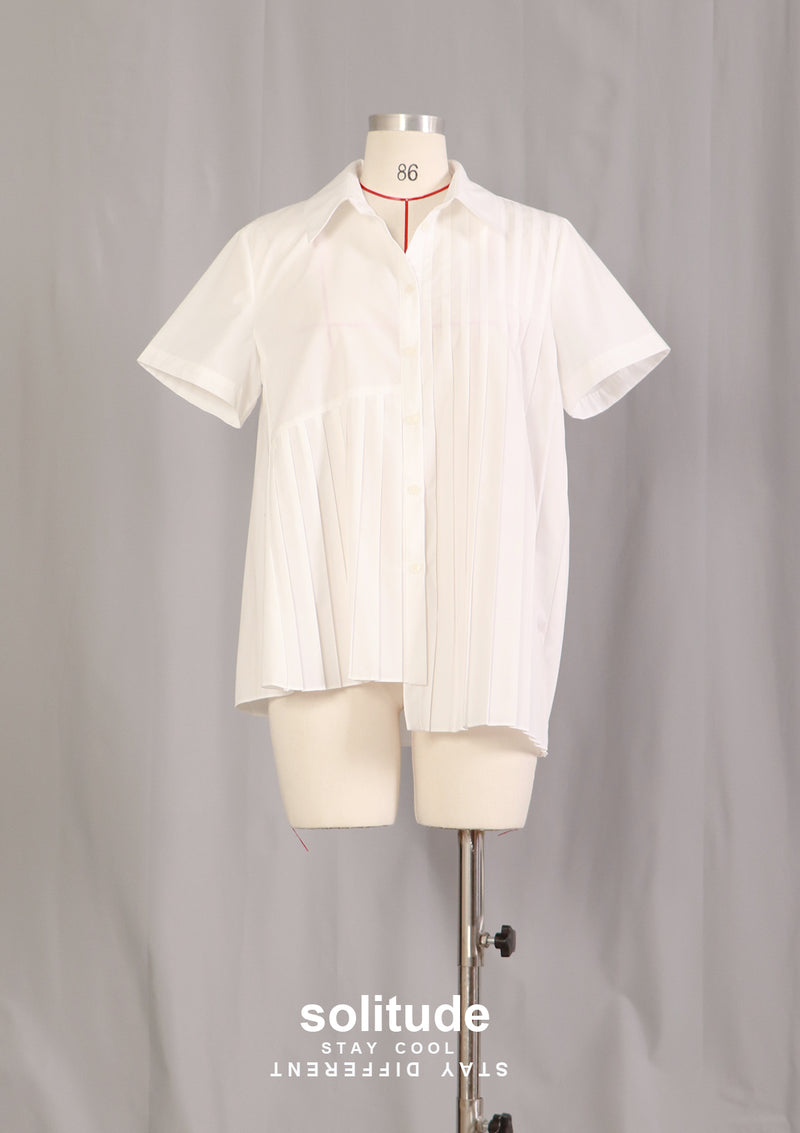 White Asymmetric Pleated Shirt