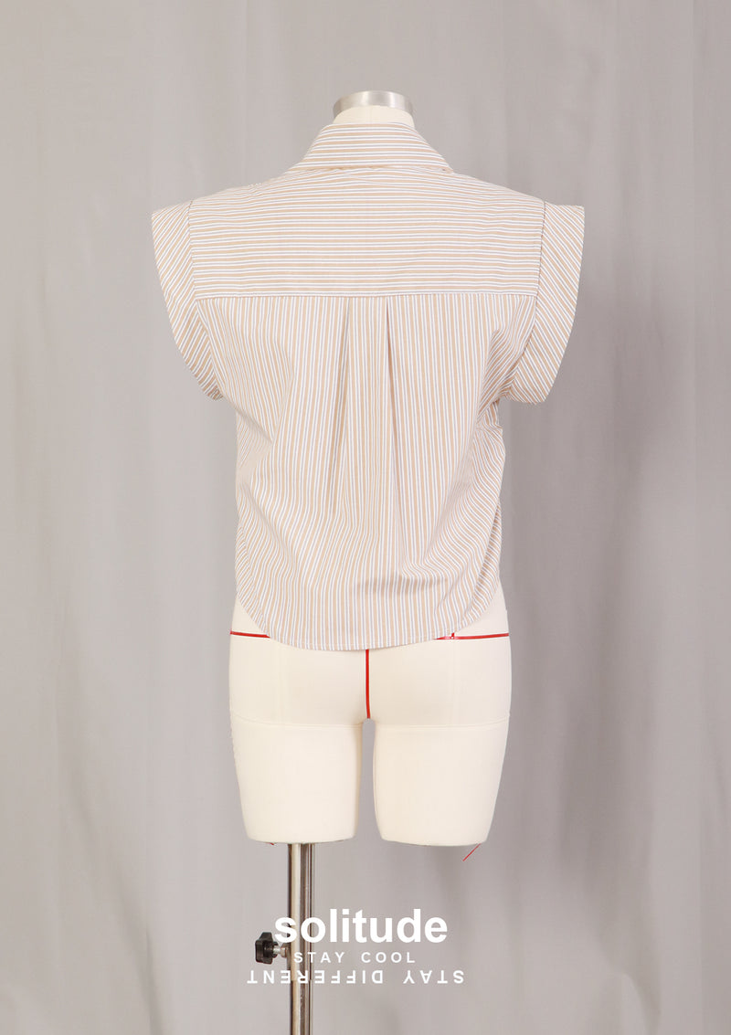 Beige Striped Sleeveless Shirt
