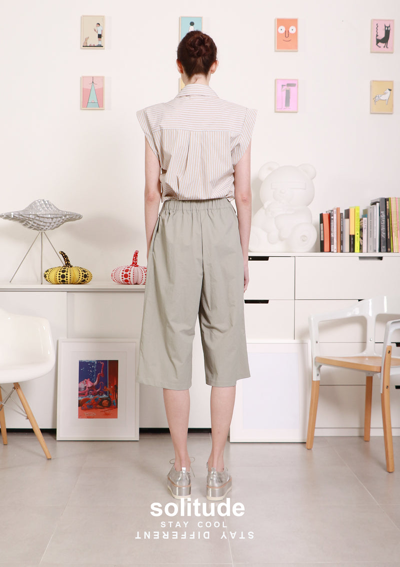 Beige Striped Sleeveless Shirt