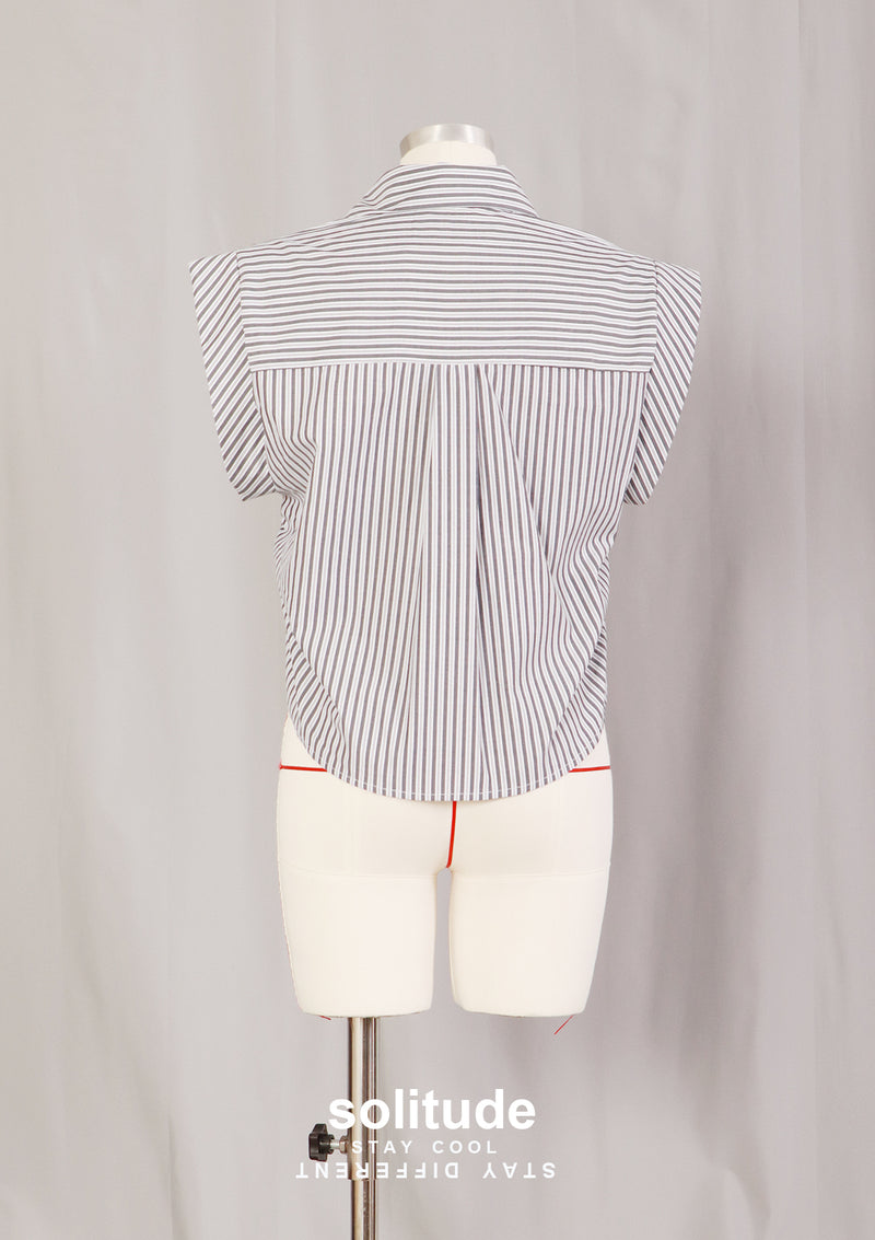 Grey Striped Sleeveless Shirt