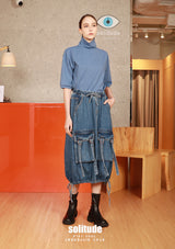 Pockets Washed Denim Skirt