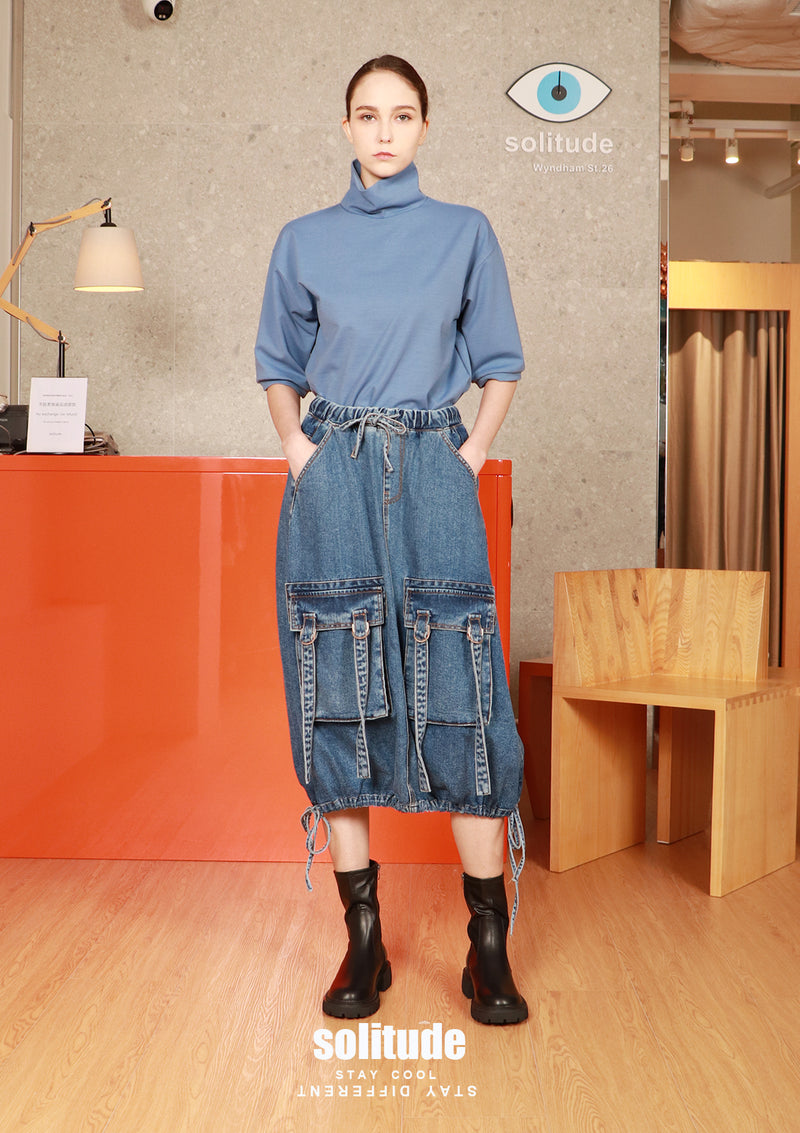 Pockets Washed Denim Skirt