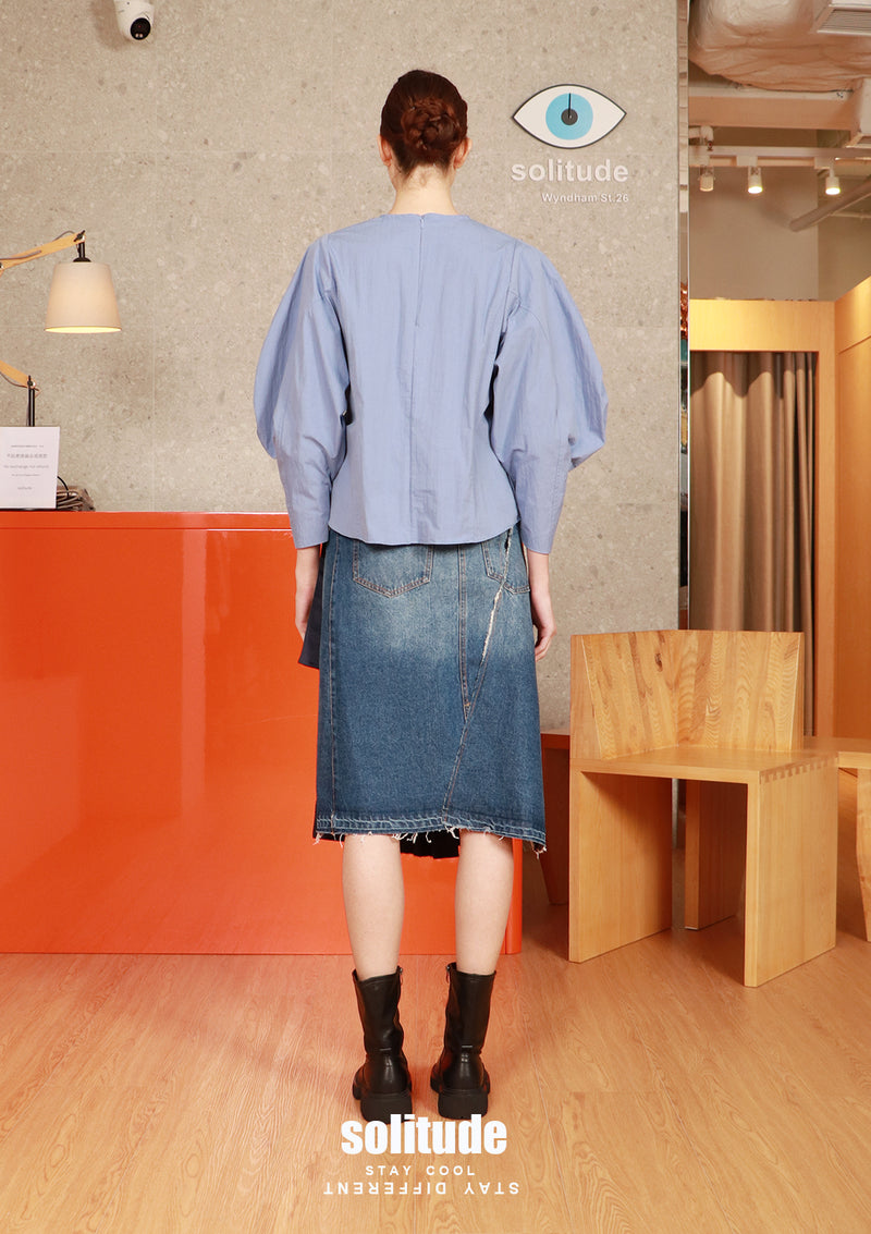 Blue Dolman Sleeved Woven Top