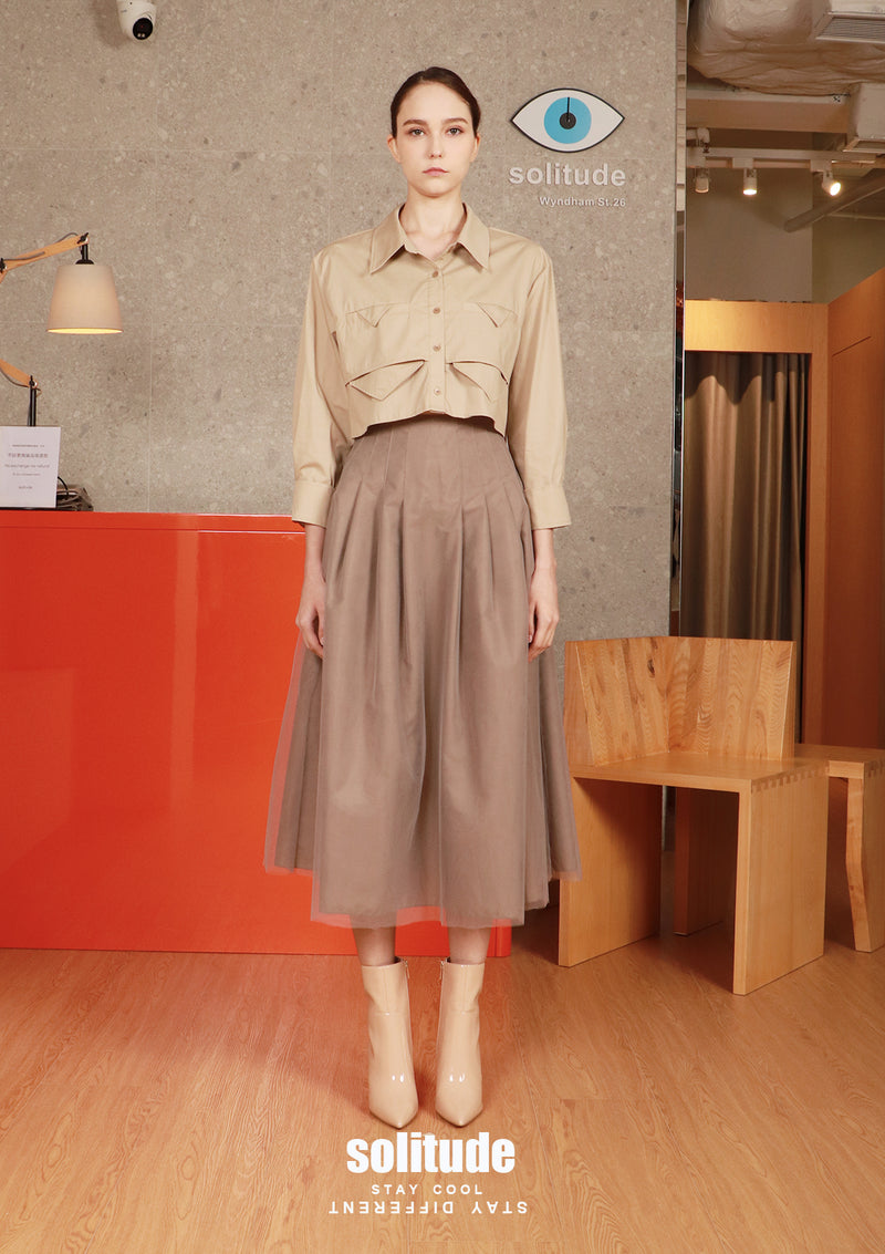 Grey Double Layered Tulle Skirt