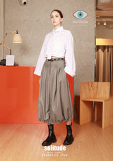Grey Double Waistband Skirt with Belt
