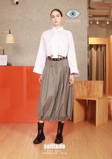 Grey Double Waistband Skirt with Belt