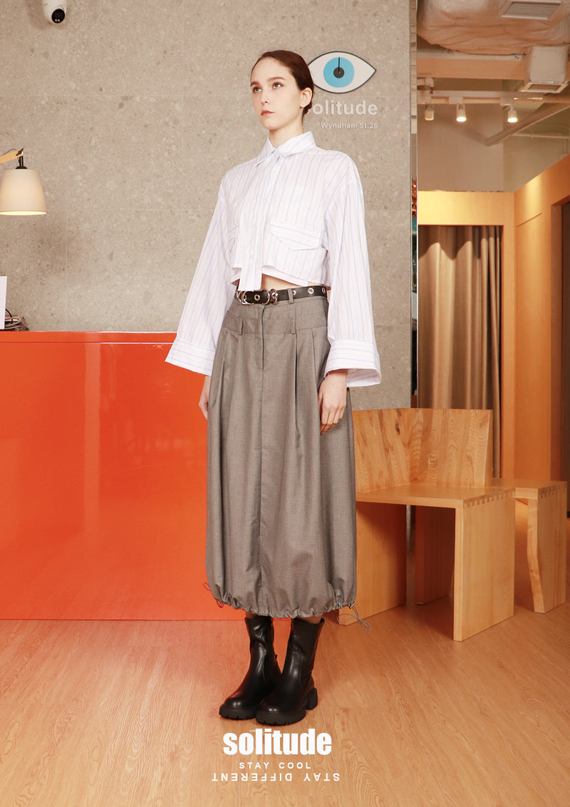 Grey Double Waistband Skirt with Belt