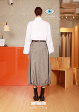 Grey Double Waistband Skirt with Belt