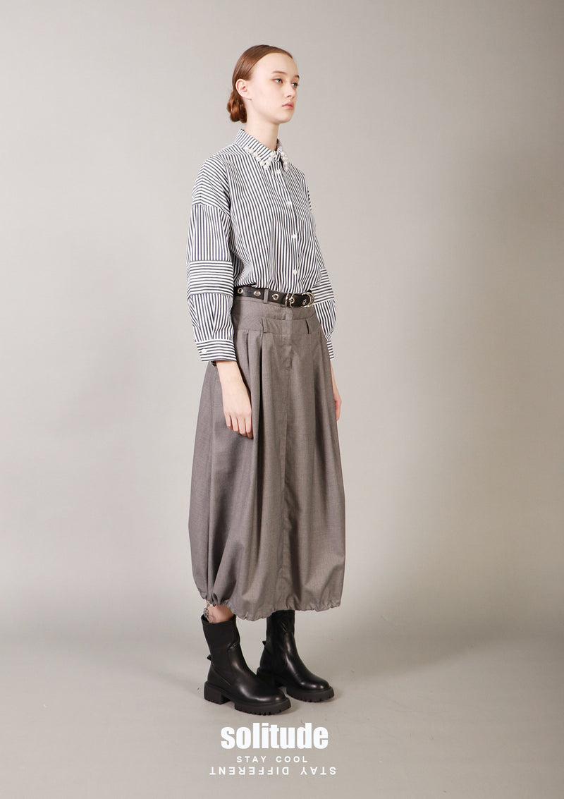 Grey Double Waistband Long Skirt