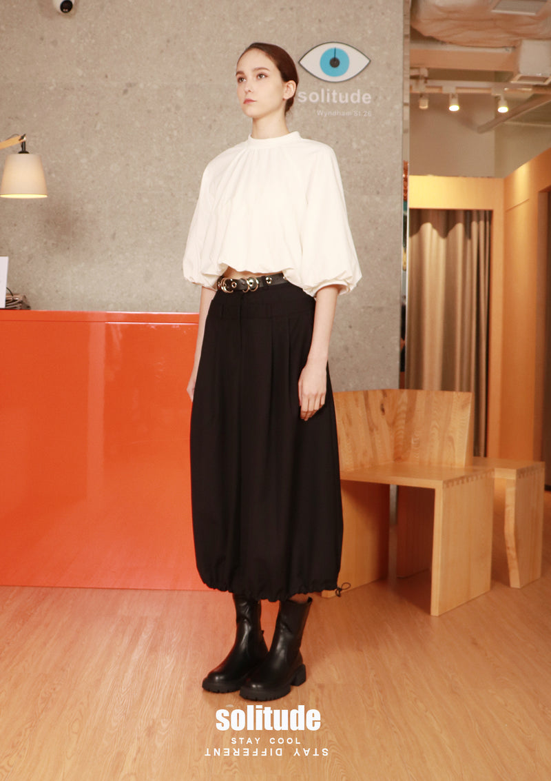 Black Double Waistband Skirt with Belt