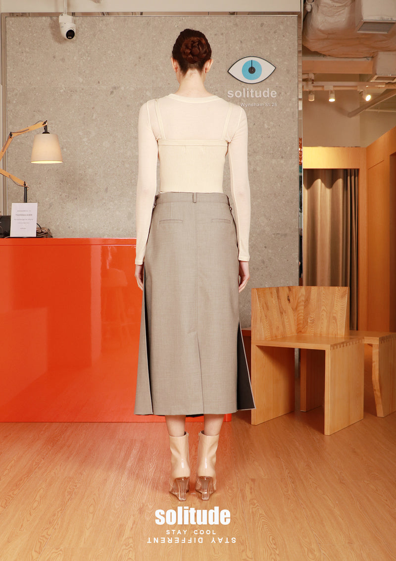 Grey Detachable Pleats Woven Skirt