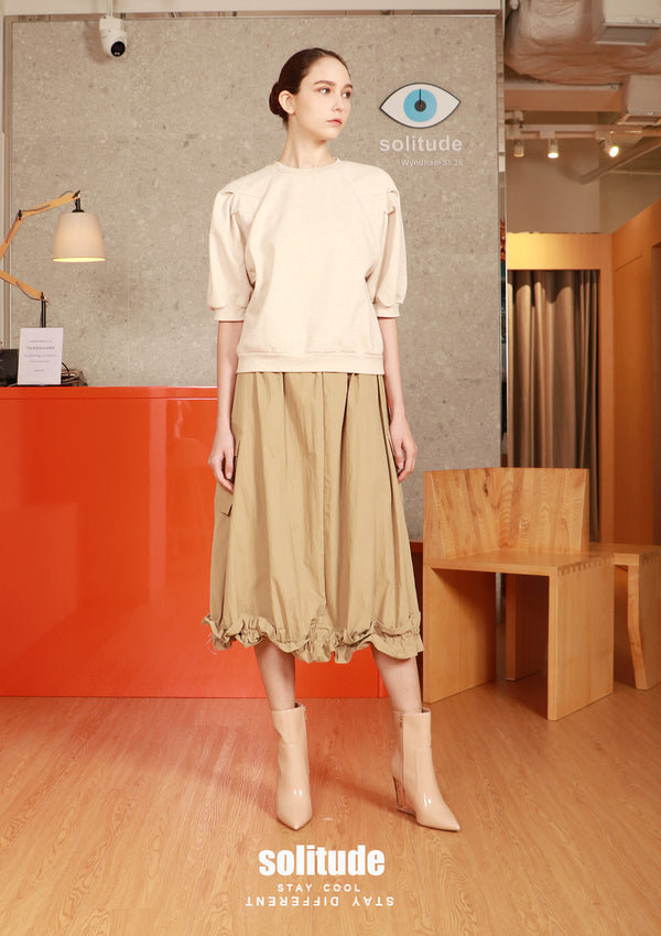 Khaki Washed Nylon Drawstring Skirt