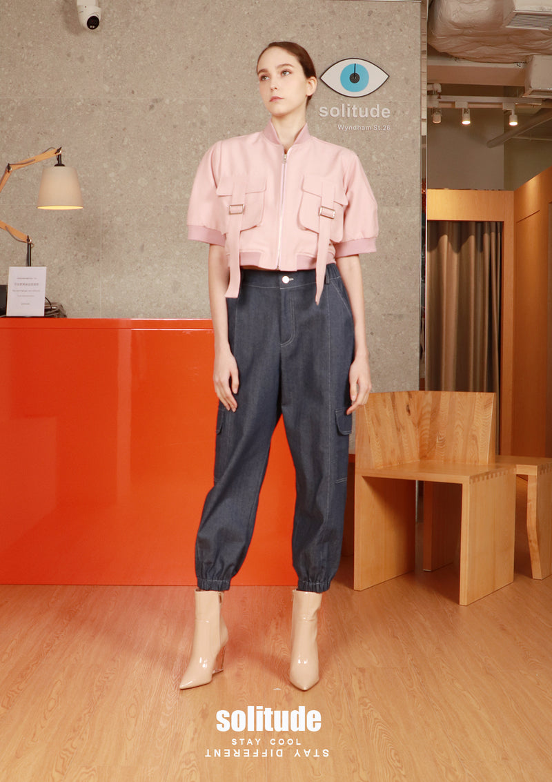 Pink Pocket Sleeveless Cropped Jacket