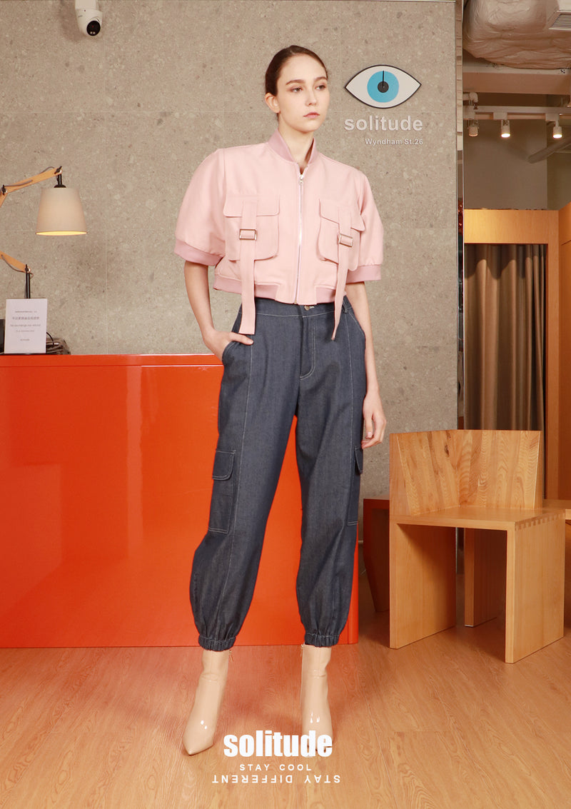 Pink Pocket Sleeveless Cropped Jacket