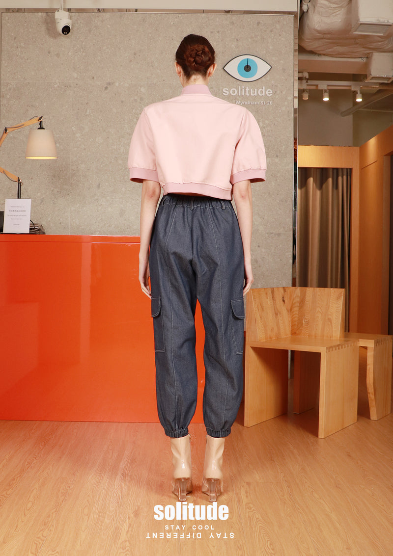 Pink Pocket Sleeveless Cropped Jacket