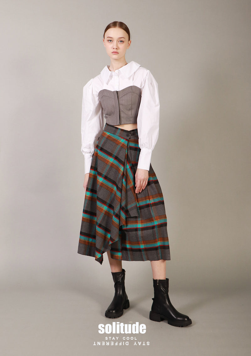 Grey Check Pleated Skirt