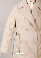 Beige Mixed Wool Double Breasted Quilted Down Coat
