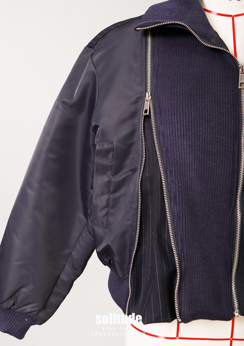 Navy Nylon Quilted Zip Up Jacket