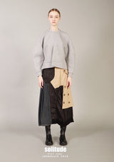 Mixed Fabric Midi Skirt