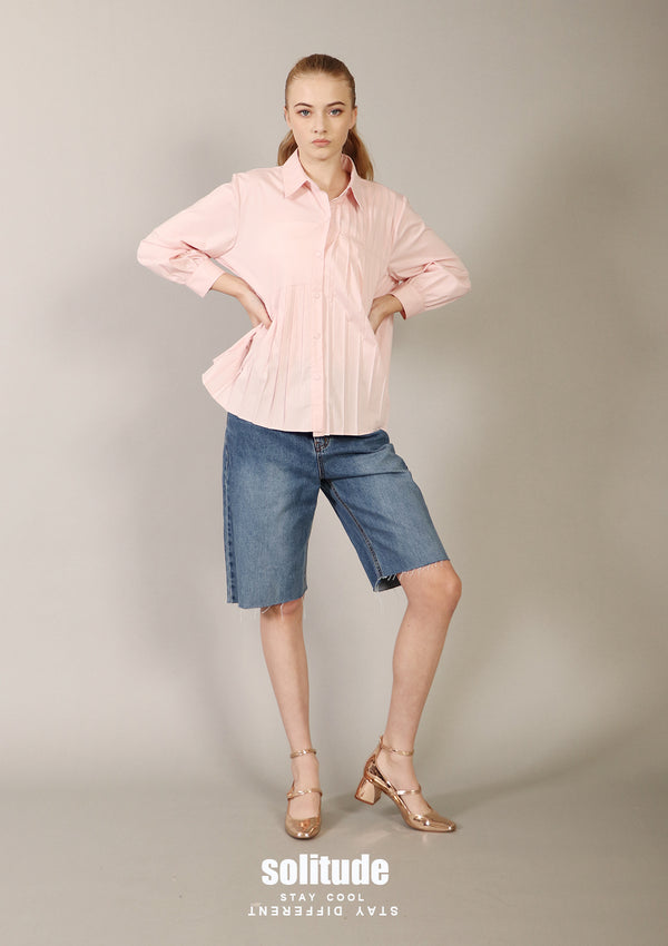 Pink Pleated Hem Shirt