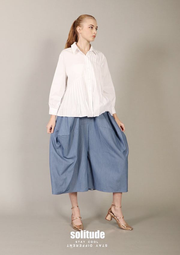 White Pleated Hem Shirt