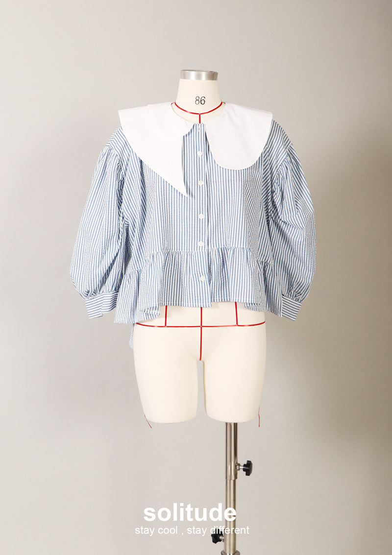 Double Collar Pinstripe Blouse